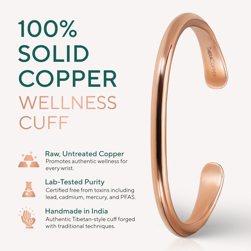 TheraCopper Copper Bracelet for Men & Women — 100% Pure Copper Bracelets — Raw, Solid & Uncoated Authentic Handmade Tibetan Bracelet Cuff Bangles - Image 2